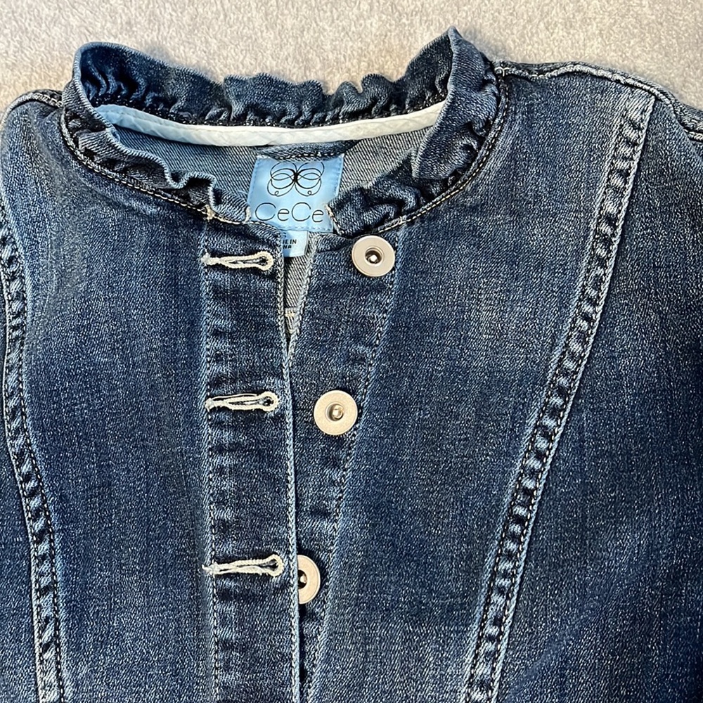 Cece Denim Jacket Small Coquette Preppy Academia Cottagecore Ruffle Preppy - Picture 8 of 9